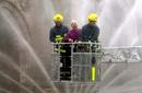 The Bishop of Hereford is rescued by firefighters during an exercise to test the emergency services at Hereford Cathedral